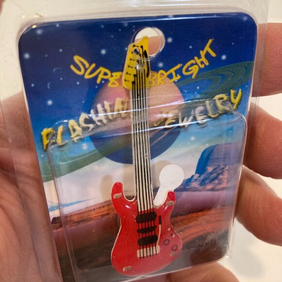 5/$25 Vintage Super Bright Flashing Jewelry Red Guitar Battery Operated Earring - Picture 7 of 8